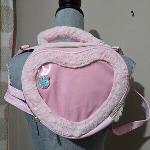 Hot Topic Fluffy Pink Heart Shaped Ita Bag Backpack Faux Fur